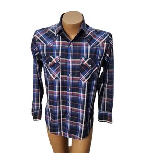 Plains Western Wear Long Sleeve Plaid Snap Shirt  Size‎ Medium